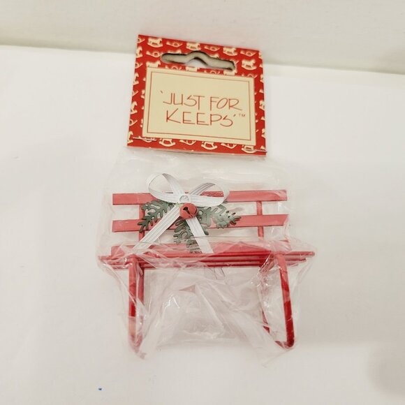 2 Vtg Just For Keeps Red Metal Mini Sleigh Sled Bench Doll House Furniture - Picture 2 of 7